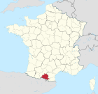 Lage des Departements Ariège in Frankreich