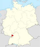 Deutschlandkarte, Position des Landkreises Karlsruhe hervorgehoben
