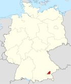Deutschlandkarte, Position des Landkreises Mühldorf a.Inn hervorgehoben