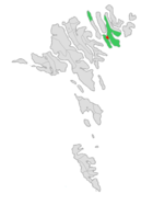 Die Klaksvíkar kommuna nach der Zusammenlegung mit Mikladalur am 1. Januar 2005. Klaksvík ist hervorgehoben.