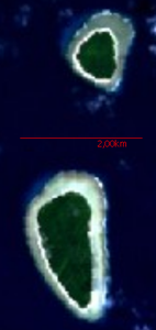 NASA-Satellitenbild der beiden Sonsorol-Inseln
