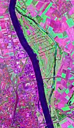 NASA Geocover 2000 Satellitenbild, mit Forsthaus im Fadenkreuz