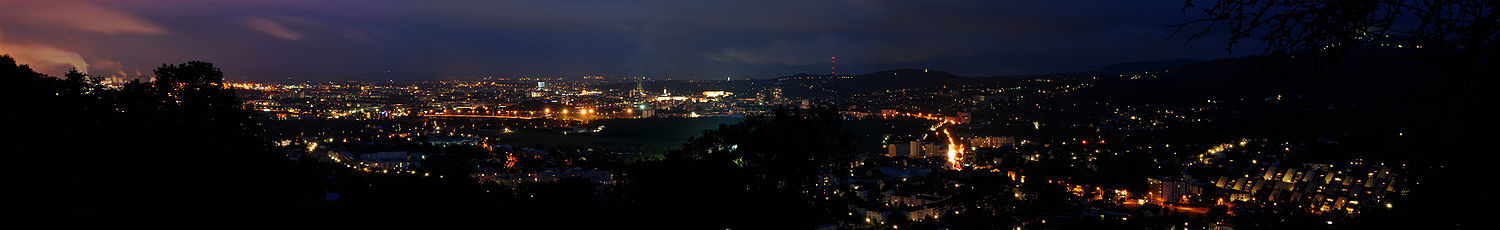 Blick vom Magdalenaberg auf Linz am späten Abend