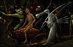 Bosch, Hieronymus - The Garden of Earthly Delights, right panel - man riding on dotted fish and bird creature.jpg