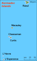 Karte der Kermadec-Inseln, L’Esperance ganz im Süden
