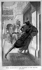 Pausanias ermordet Philipp II. auf dem Weg ins Theater, Andre Castaigne 1898/99