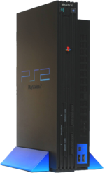 Senkrecht aufgestellte PlayStation 2