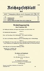 Titelseite des Reichsgesetzblatt Teil I Nr. 100: Nürnberger Gesetze
