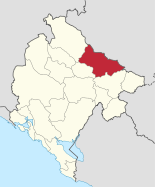 Karte von Montenegro, Position von Bijelo Polje hervorgehoben