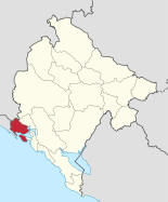 Karte von Montenegro, Position von Herceg Novi hervorgehoben