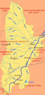 Verlauf der Soswa (Сосьва) im nördlichen Einzugsgebiet des Tobol