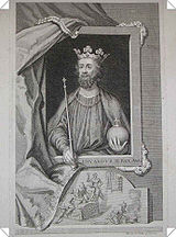 Darstellung von Edward II., die untere Szene spielt auf die Art seiner Ermordung an