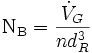 \mathrm{N_B}=\frac{\dot{V}_G}{nd_R^3}