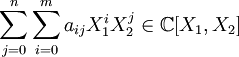 \sum_{j=0}^n\sum_{i=0}^m a_{ij}X_1^i X_2^j\in \mathbb C[X_1,X_2]
