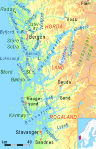 Lage des Karmsundes zwischen Hardangerfjord und Boknafjord