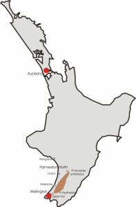 Nordinsel Neuseelands mit Lage der Tararua Range