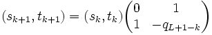 (s_{k+1},t_{k+1})=(s_k,t_k)\begin{pmatrix}0&amp;amp;1\\1&amp;amp;-q_{L+1-k}\end{pmatrix}