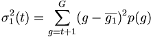 \sigma_1^2(t) = \sum_{g = t + 1}^{G}(g - \overline{g_1})^2p(g)