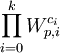 \prod_{i=0}^{k}{W_{p,i}^{c_i}}