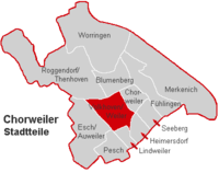 Lage des Stadtteils Volkhoven/Weiler im Stadtbezirk Chorweiler