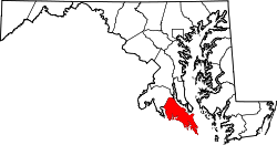 Karte von Saint Mary's County innerhalb von Maryland