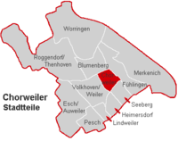Lage des Stadtteils Chorweiler im Stadtbezirk Chorweiler
