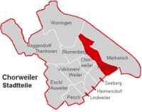 Lage von Fühlingen im Stadtbezirk Köln-Chorweiler