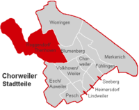 Lage des Stadtteils Roggendorf/Thenhoven im Stadtbezirk Köln-Chorweiler