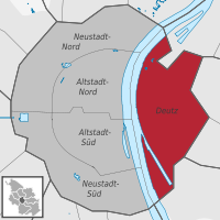 Lage des Stadtteils Deutz im Stadtbezirk Köln-Innenstadt