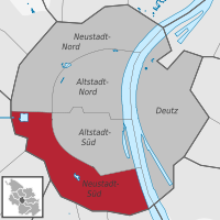 Lage des Stadtteils Neustadt-Süd im Stadtbezirk Köln Innenstadt