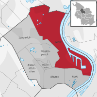 Lage des Stadtteils Niehl im Stadtbezirk Köln-Nippes