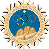 Logo der Olympischen Winterspiele 1956 mit den Olympische Ringen