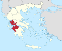 Lage der Region Westgriechenland innerhalb Griechenlands
