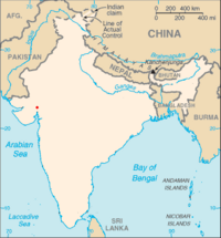 Indienkarte, Position von Ahmedabad hervorgehoben