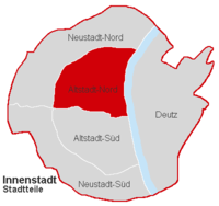 Lage des Stadtteils Altstadt-Nord im Stadtbezirk Köln-Innenstadt
