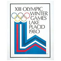 Logo der Olympischen Spiele 1980 mit den Olympischen Ringen