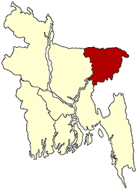 Karte von Bangladesh und Position der Division Sylhet