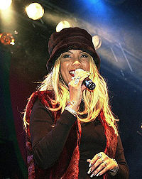 Melanie Thornton bei ihrem letzten Auftritt in Leipzig am 24. November 2001, wenige Stunden, bevor sie bei einem Flugzeugunglück starb.