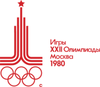 Logo der Olympischen Sommerspiele 1980 mit den Olympischen Ringen