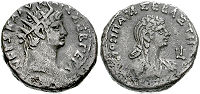 Münze mit Abbildung Neros und Poppaeas
