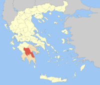 Lage der Präfektur Arkadien innerhalb Griechenlands