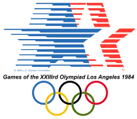 Logo der Olympischen Spiele von 1984 mit den Olympischen Ringen