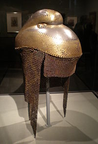 Pakistani helmet with chainmail neck guard front Asian Art Museum SF 1998.69.JPG