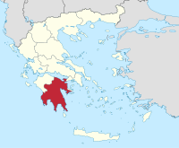 Lage der Region Peloponnes innerhalb Griechenlands