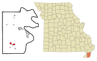 Pemiscot County Missouri Incorporated and Unincorporated areas Steele Highlighted.svg
