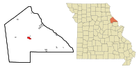 Pike County Missouri Incorporated and Unincorporated areas Bowling Green Highlighted.svg