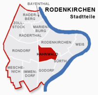 Lage des Stadtteils Hahnwald im Stadtbezirk 2