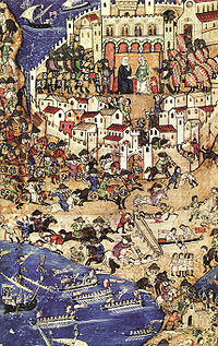 Eroberung von Tripolis 1289,  Gemälde aus dem 13./14. Jhd.