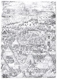 Das durch die Osmanen belagerte Wien im Herbst 1529 n. Chr. Im Vordergrund die Zeltburg Süleymans I.