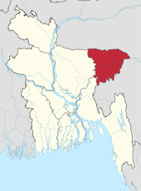 Karte von Bangladesh und Position der Division Sylhet